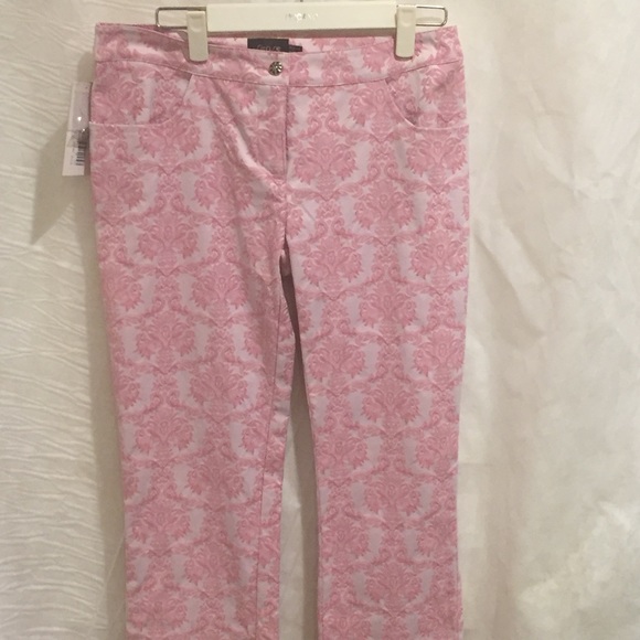 ๐๐ ๐3X Host Pick๐๐๐NWT Pink jean like brocade pants - Picture 2 of 5